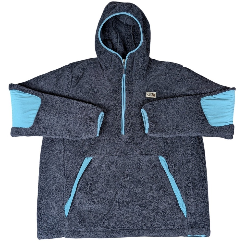 The North Face Mens Sherpa Fleece Half Zip Hoodie Navy Blue Contrast Trim XL